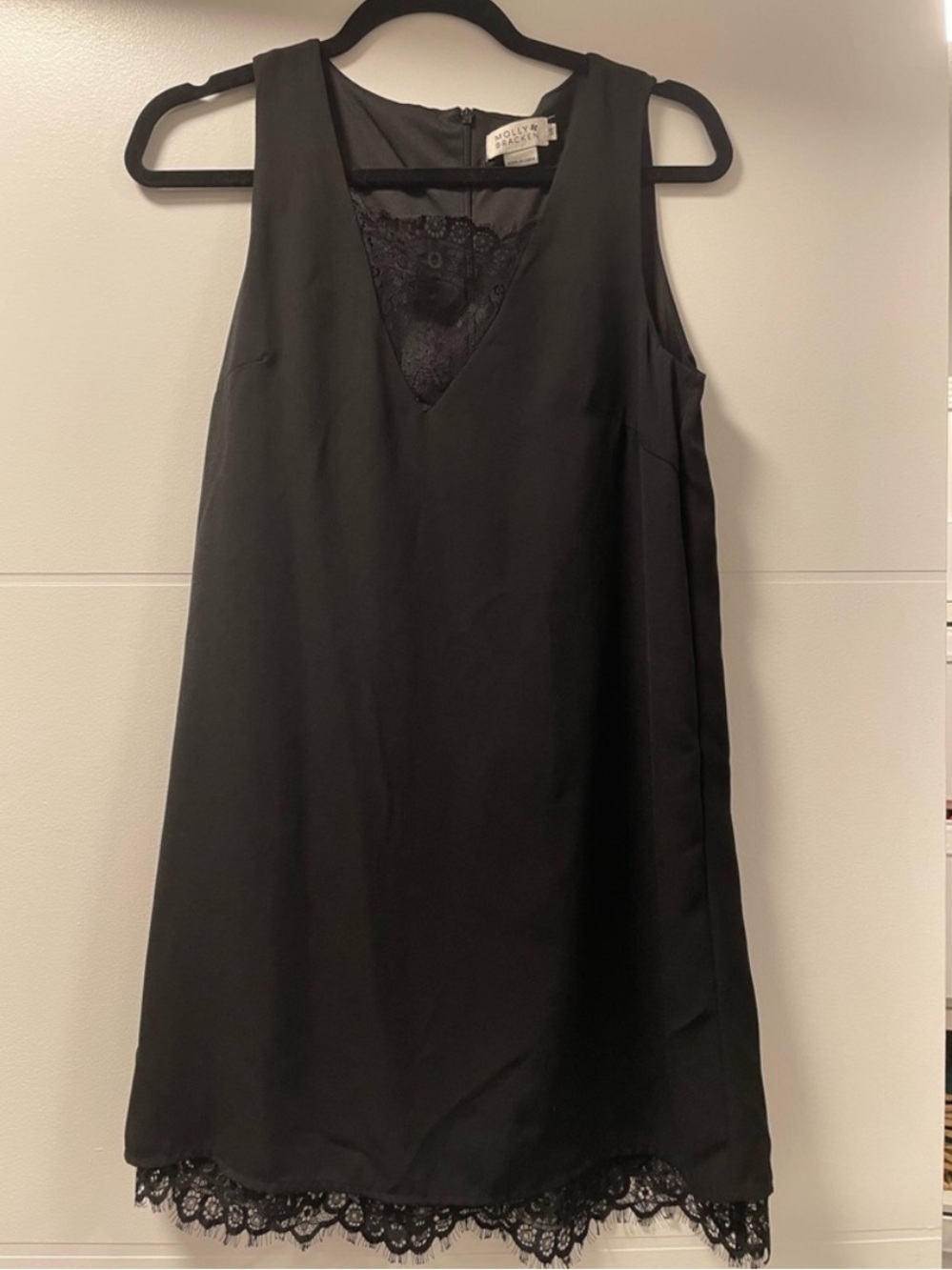 🩵 Molly Bracken Black Lace Trim Shift Dress | Size S | Little Black Dress